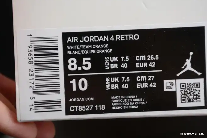 Bmlin Jordan 4 Air OrangeCT8527-118 Team 0223